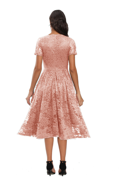 BMbridal Lace Short Sleeve V-Neck Mini Party Dress