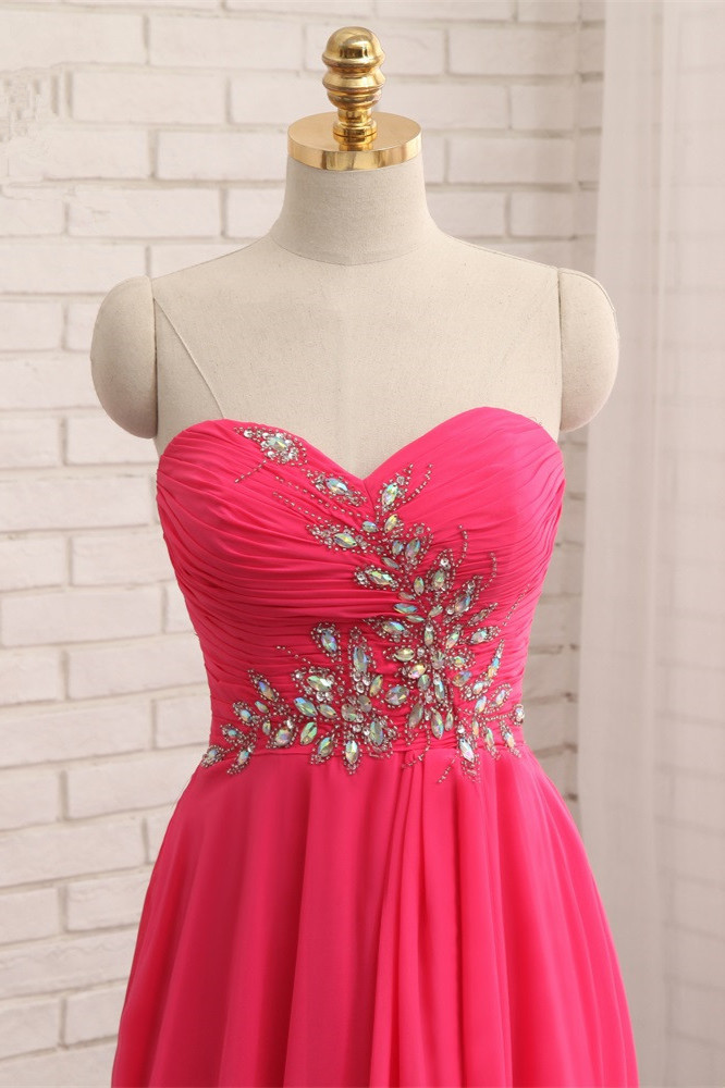 BMbridal Chic Strapless Sweetheart Watermelon Prom Dresses A-Line Ruffles Crystals Evening Dresses Online-BMbridal