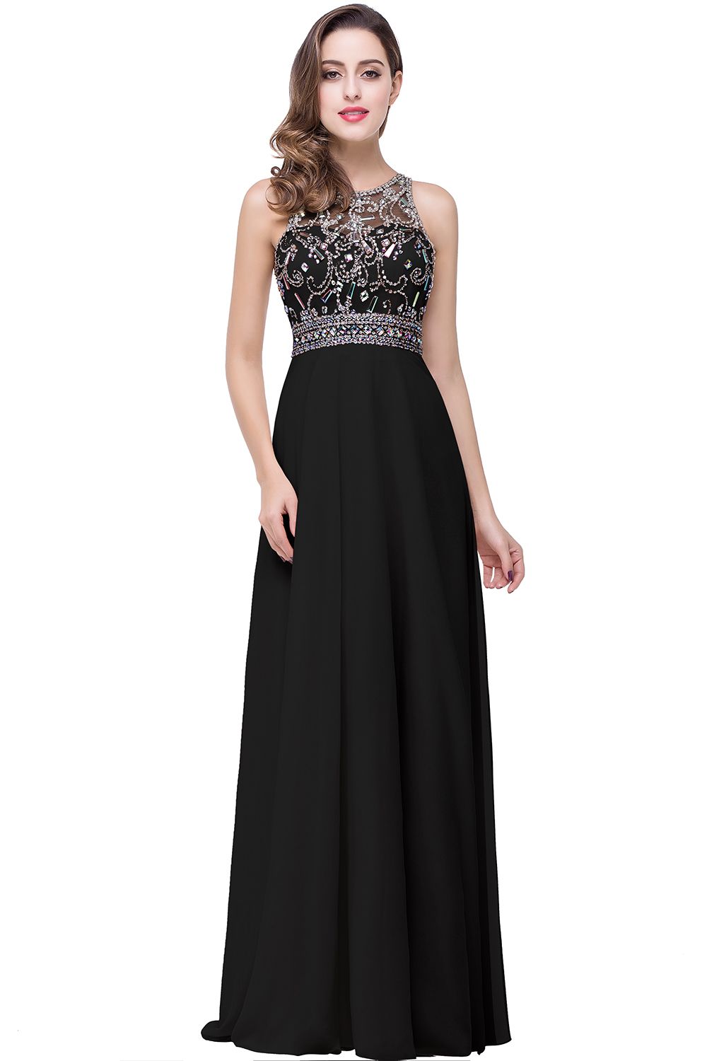 BMbridal A-line Jewel Chiffon Prom Dress with Beading