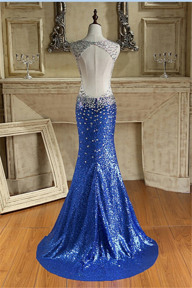 BMbridal Sparkly Sequined V-Neck Royal Blue Prom Dresses with Beadings