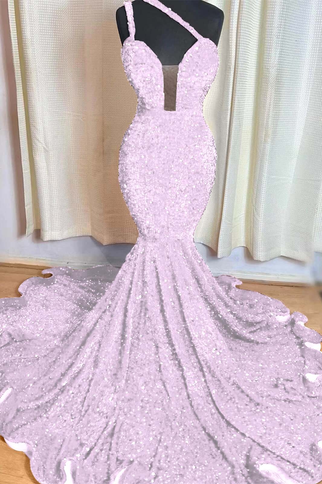 Red Mermaid Sleeveless One Shoulder Prom Dress Sweetheart Elegant Sequins