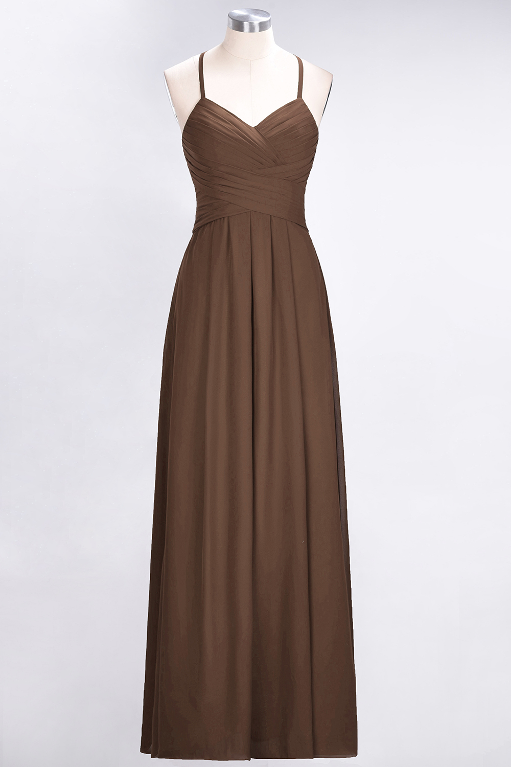 BMbridal Affordable Spaghetti Straps V-Neck Burgundy Chiffon Bridesmaid Dress with Keyhole Back-BMbridal
