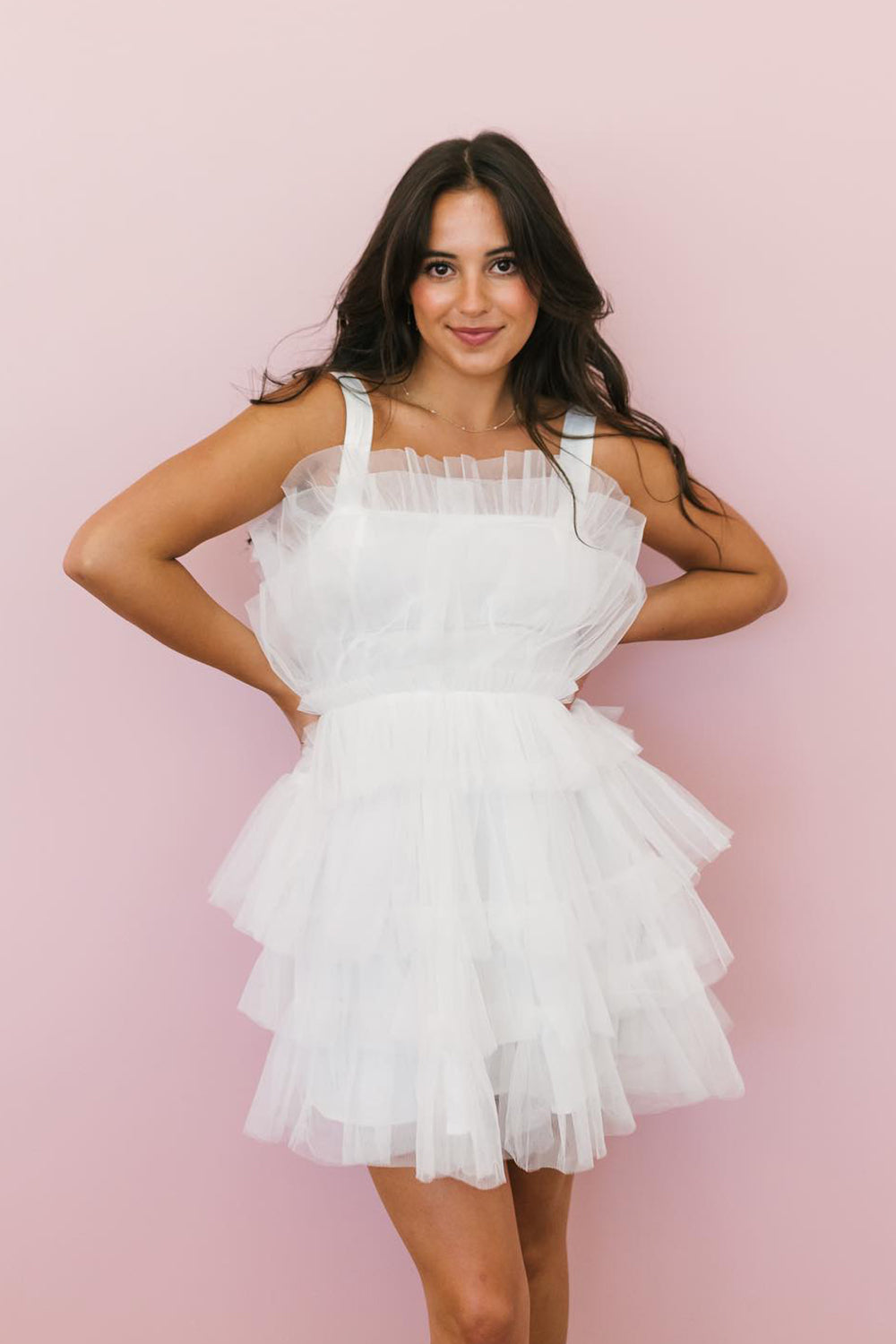 White Straps Tiered A-Line Tulle Short Homecoming Dress-BMbridal