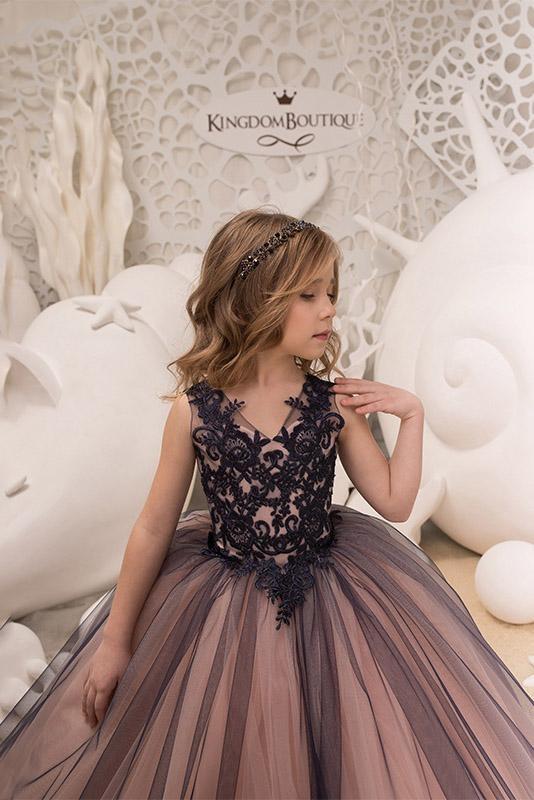 BMbridal Black Lace Princess Ball Gown Flower Girl Dress-BMbridal