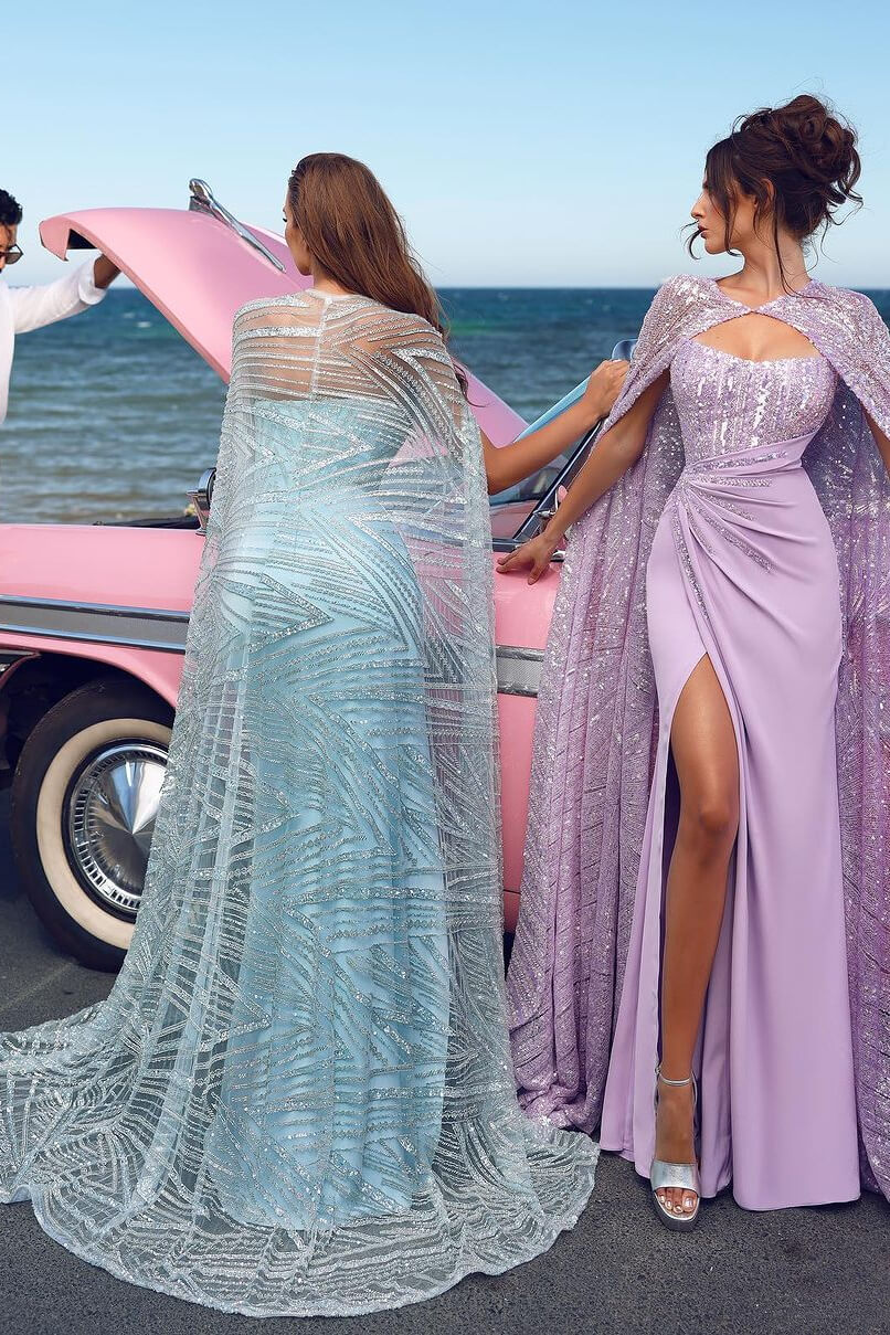 Gorgeous Sky Blue Sweetheart Mermaid Evening Dress Split With Cape
