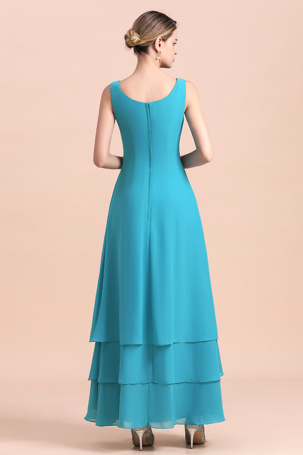 BMbridal Gorgeous Square Neck Flowers Layers Mother of Bride Dress with Long Wraps-BMbridal