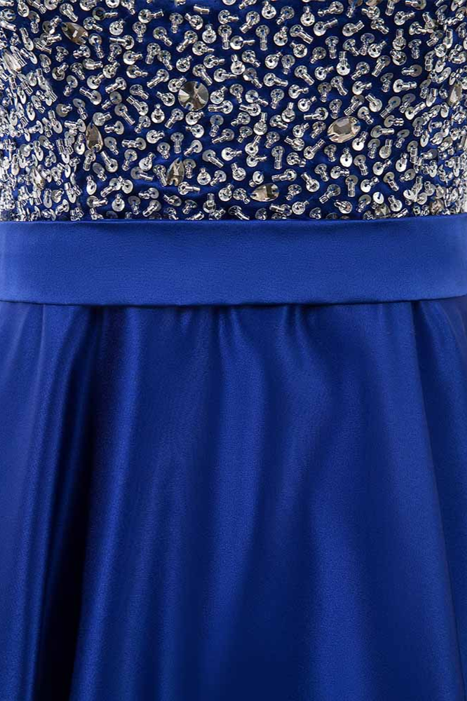 BMbridal Gorgeous Satin Halter Ruffle Backless Prom Dresses with Beadings Top
