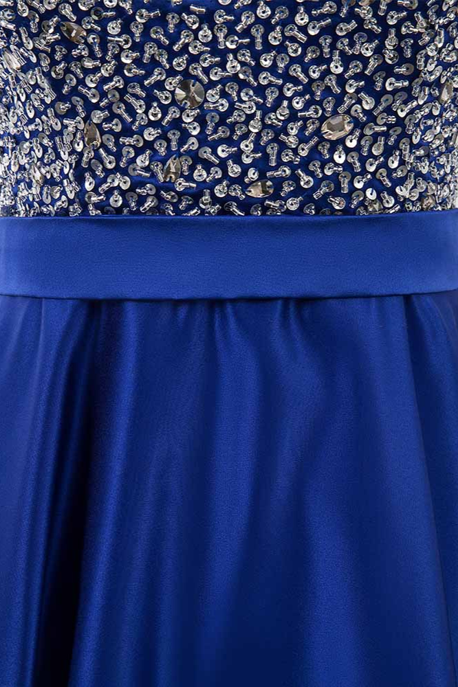 BMbridal Gorgeous Satin Halter Ruffle Backless Prom Dresses with Beadings Top