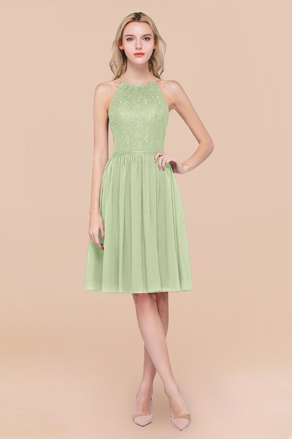 BMbridal Lovely Burgundy Lace Short Bridesmaid Dress With Spaghetti-Straps-BMbridal