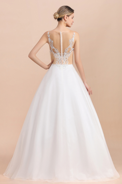 BMbridal Gorgeous Tulle Lace V-Neck Sleeveless Wedding Dress Online