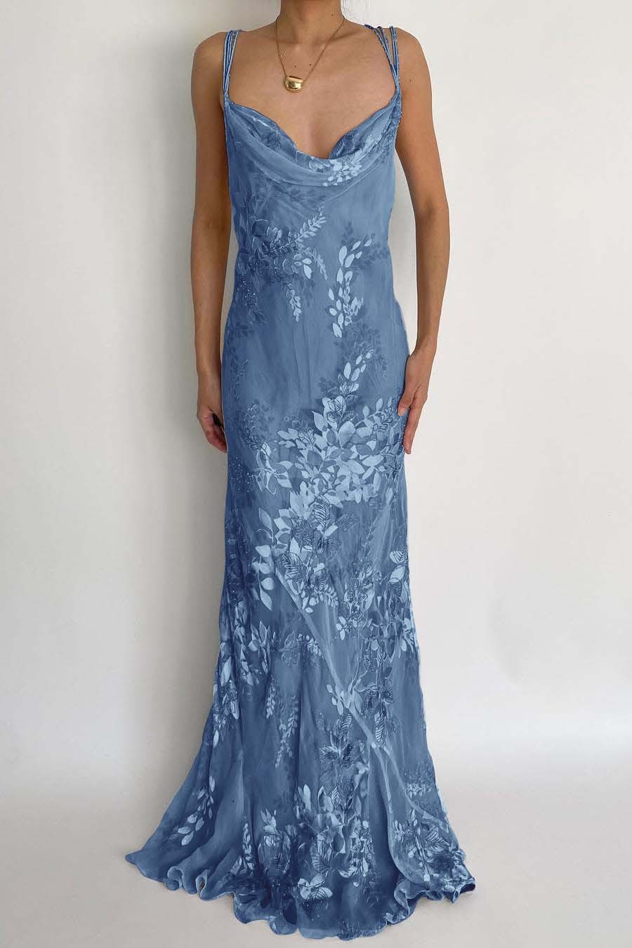 Spaghetti Strap Sleeveless Long Mermaid Prom Dress With Appliques