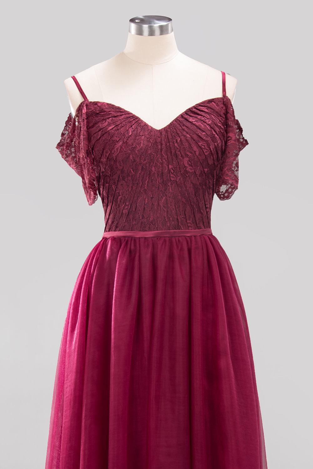 BMbridal Affordable Chiffon Off-the-Shoulder Burgundy Lace Bridesmaid Dresses-BMbridal