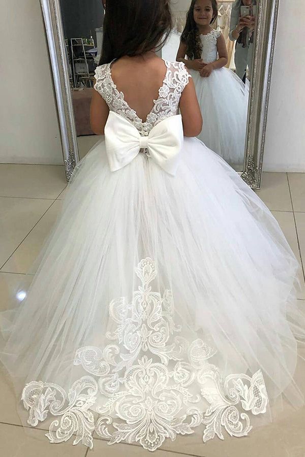 BMbridal Ivory Tulle Flower Girl Dress With Bowknot-BMbridal