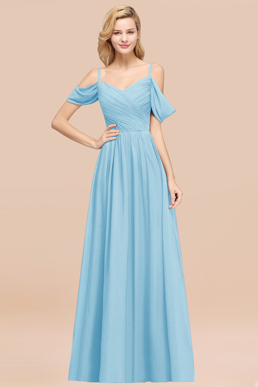 BMbridal Chic Off-the-shoulder Burgundy Bridesmaid Dress with Spaghetti Straps-BMbridal