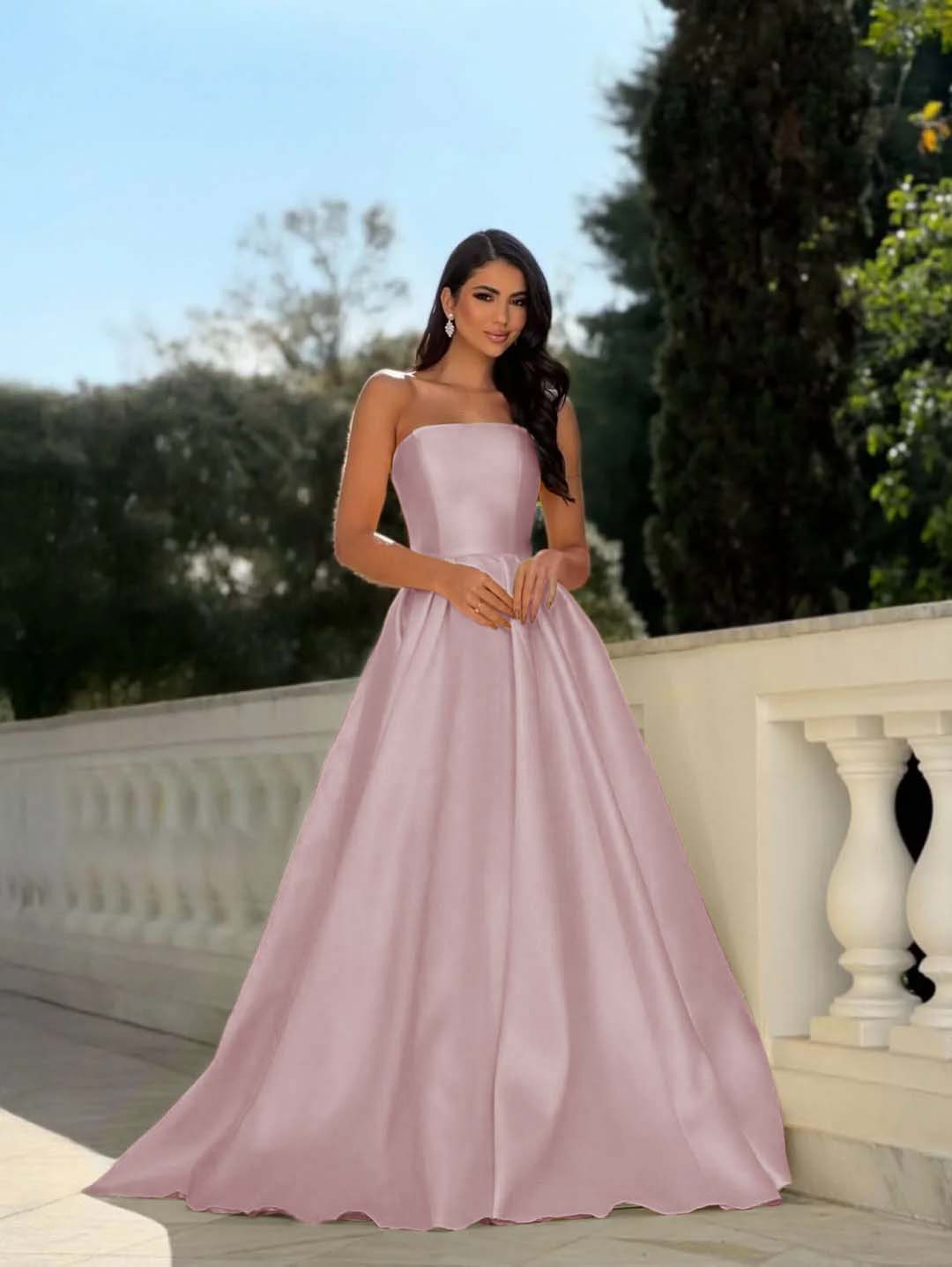Chic Strapless Sleeveless Long A Line Prom Dress With Pleated