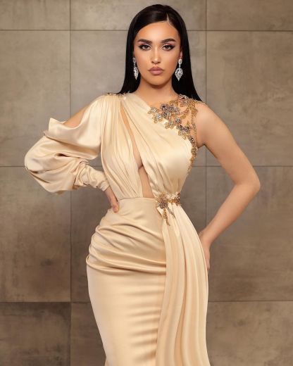 Bmbridal Long Sleeves Mermaid Evening Prom Dress One Shoulder