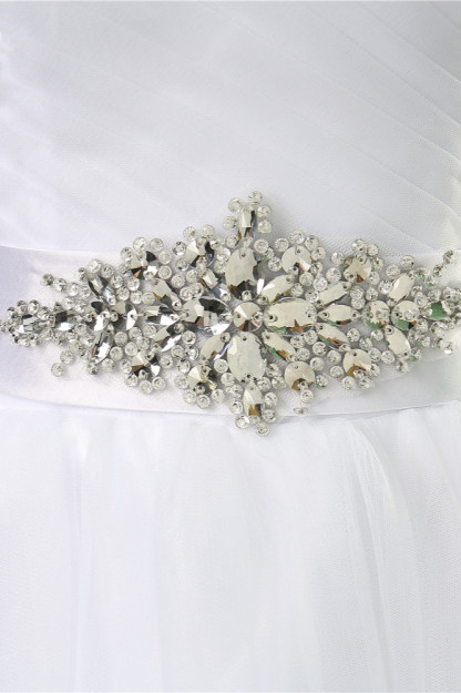 BMbridal Chic Strapless Sweetheart White Tulle Wedding Dress Sleeveless Beadings Bridal Gowns with Sash-BMbridal
