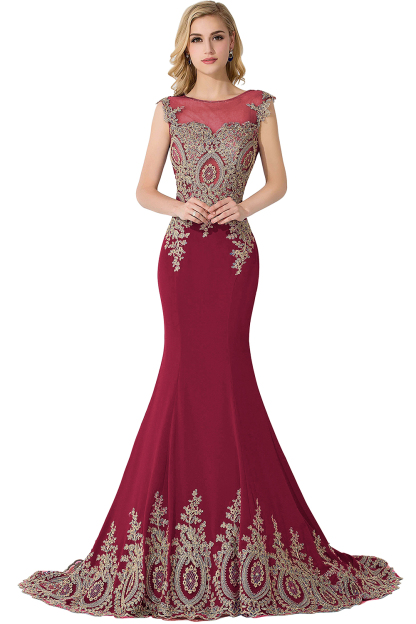 BMbridal Mermaid Court Train Chiffon Evening Dress with Appliques