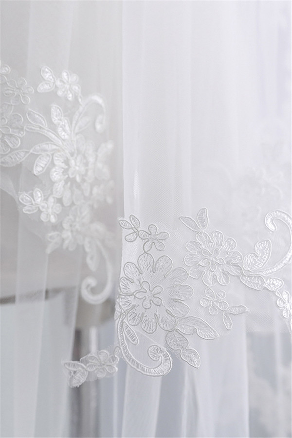 BMbridal Fashion Tulle Lace Lace Applique Edge Wedding Veil-BMbridal