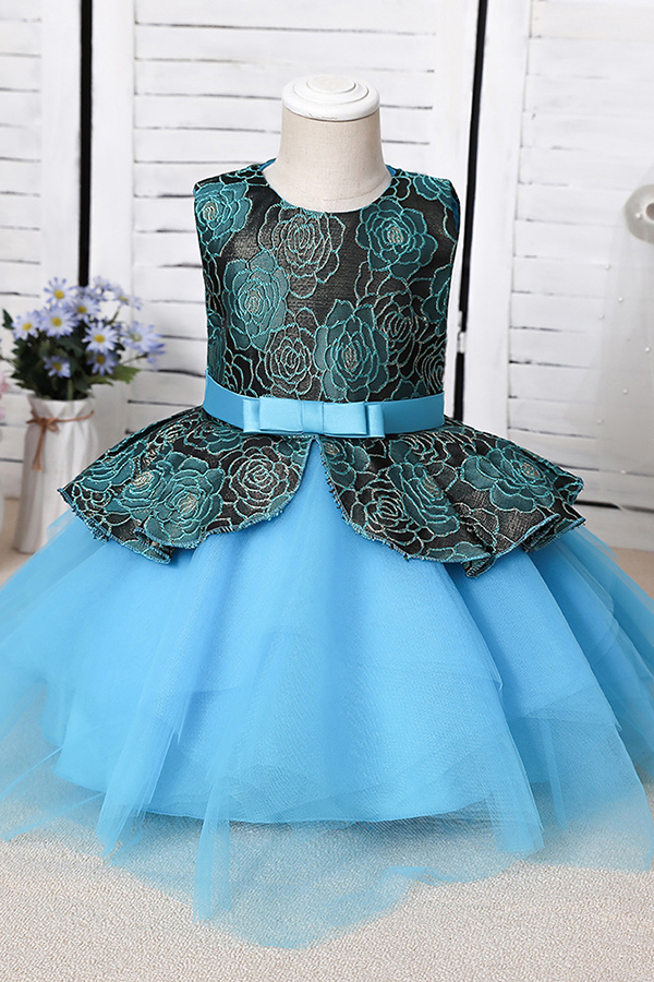BMbridal Blue Mix Black Lace Flower Girl Dress-BMbridal
