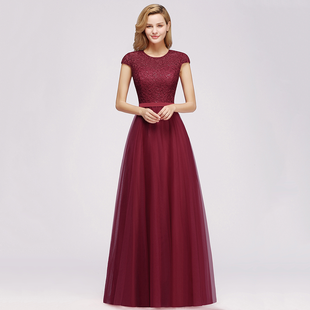 BMbridal A-line Jewel Tulle Lace Bridesmaid Dress
