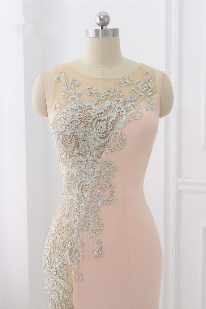 BMbridal Affordable Jewel Appliques Sleeveless Prom Dresses with Front Slit Online