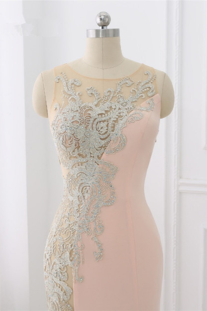 BMbridal Affordable Jewel Appliques Sleeveless Prom Dresses with Front Slit Online