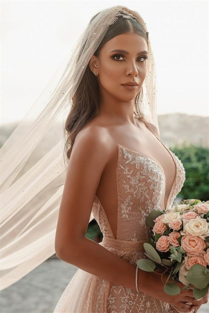 Spaghetti-Strap Mermaid Wedding Dress with Applique Ruffles