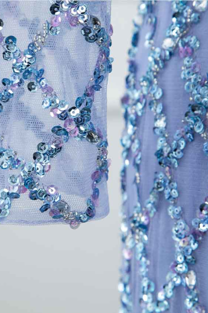 BMbridal Elegant Tulle Jewel Rhinestones Prom Dresses with Long Sleeves