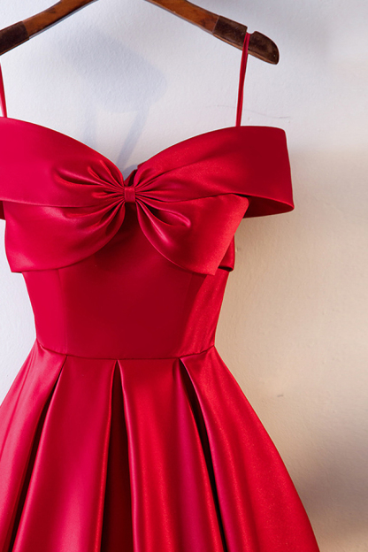 BMbridal Simple Off-the-Shoulder Satin Red A-Line Prom Dresses Sleeveless Ruffles Evening Dresses Online-BMbridal