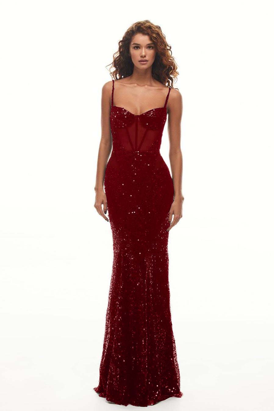 Spaghetti Strap Sweetheart Mermaid Long Prom Dress With Sequins