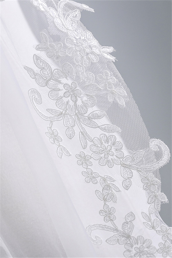 BMbridal Fashion Tulle Lace Lace Applique Edge Wedding Veil-BMbridal