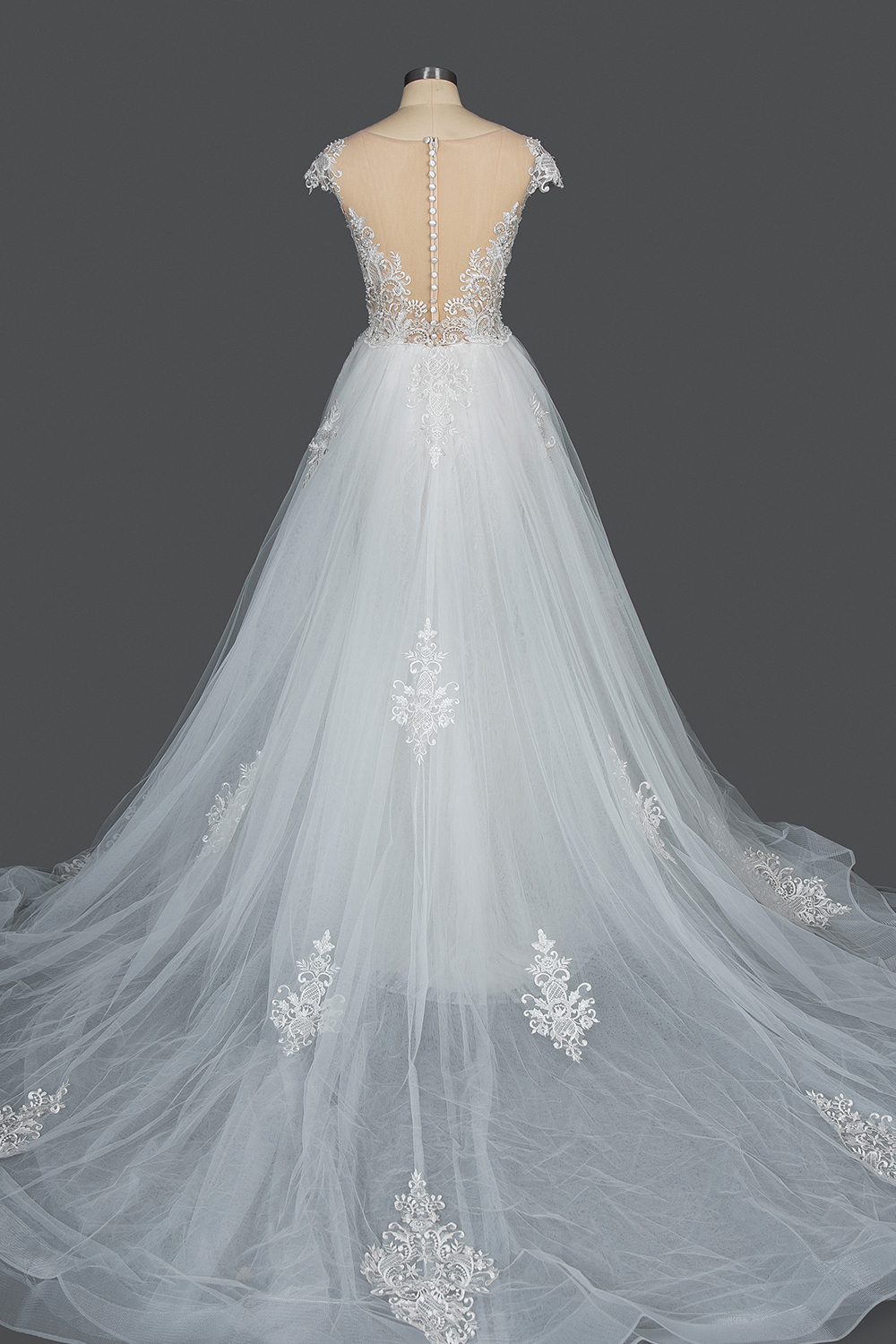 BMbridal Detachable Lace Mermaid Wedding Dress With Cap Sleeves-BMbridal