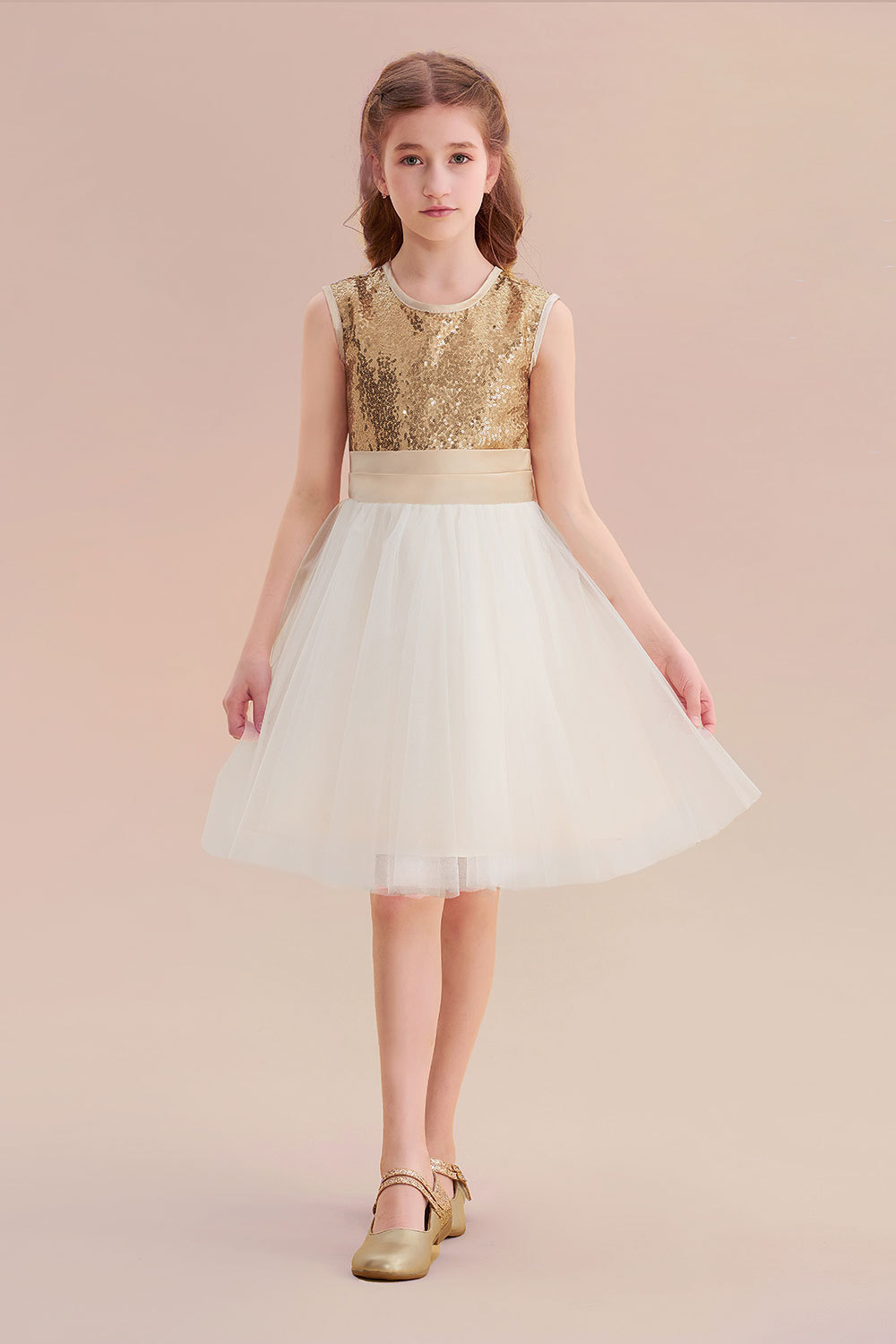 BMbridal A-Line Sequins Tulle Bow Flower Girl Dress On Sale-BMbridal