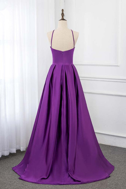 BMbridal Chic Satin Spaghetti Straps Sleeveless Long Prom Dresses with Ruffle Online
