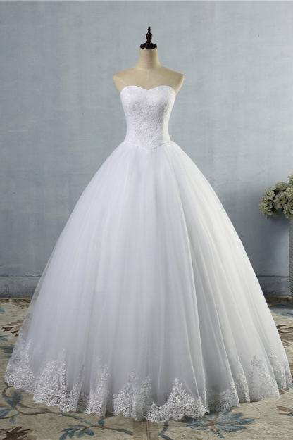 BMbridal Affordable Strapless Sweetheart Tulle Wedding Dress Sleeveless Lace Appliques Bridal Gowns On Sale-BMbridal