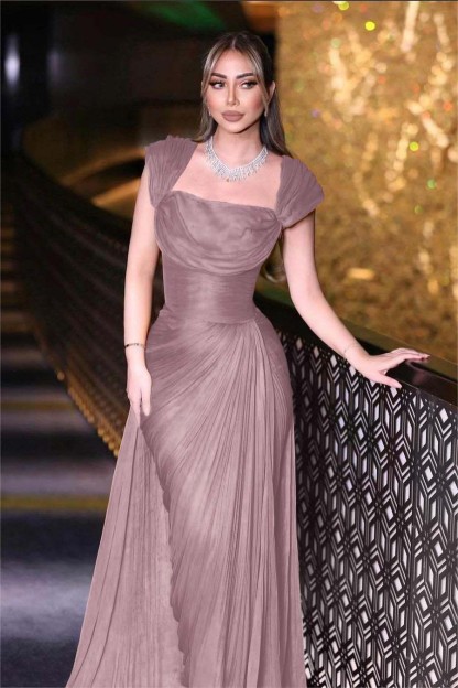 Daffodils Square Neck Sleeveless High Waist Long Pleated Prom Dress With Split