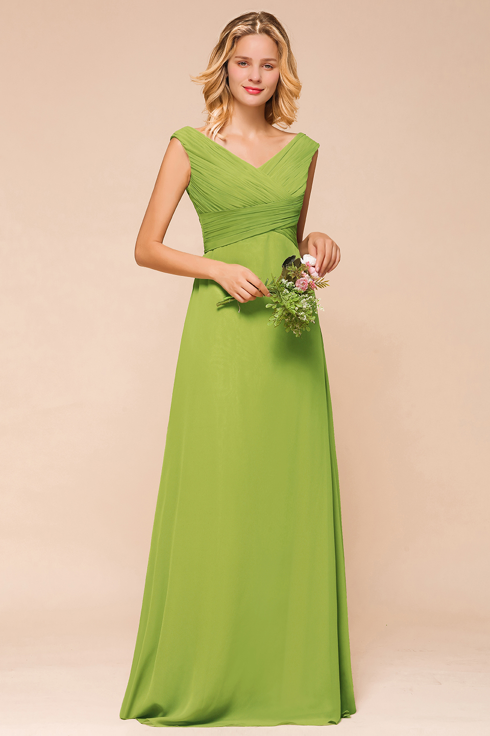 BMbridal Affordable V-Neck Sleeveless Green Chiffon Bridesmaid Dress Online-BMbridal