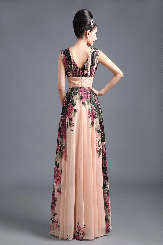 BMbridal A-Line Chiffon Printed Ruffles Evening Dress