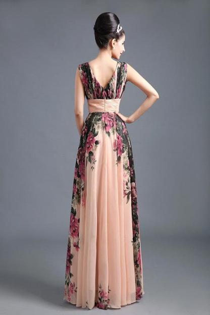 BMbridal A-Line Chiffon Printed Ruffles Evening Dress