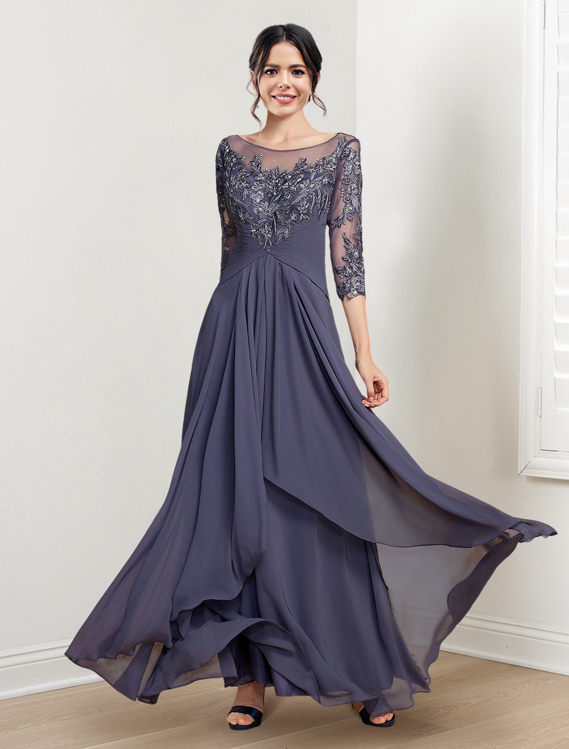 Floor-Length Mother of the Bride Dresses with A-Line and Princess Scoop Necklines