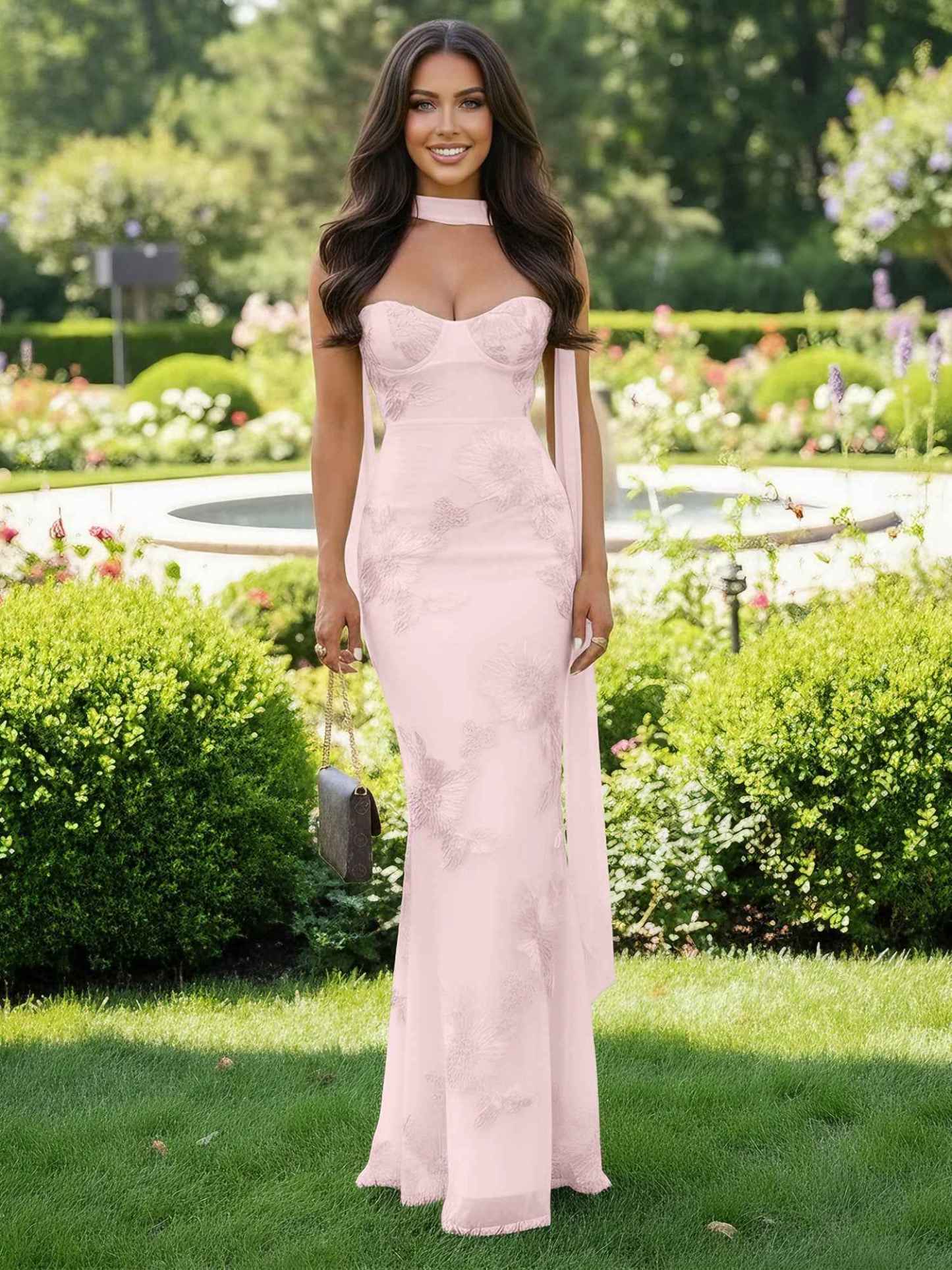 Spaghetti Straps Floral Embroidered Corset Mermaid Long Prom Dress