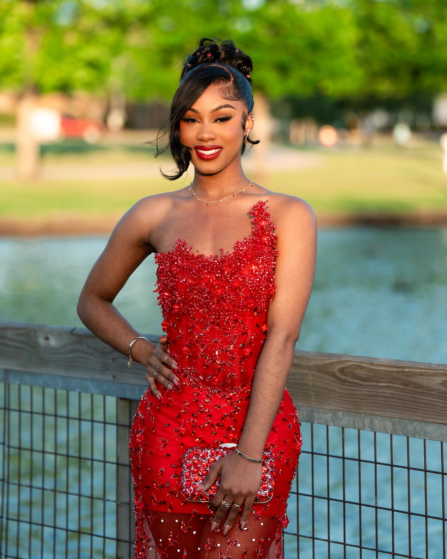 Red Hot - Sheer Illusion Beaded Mermaid Prom Dress with 3D Florals