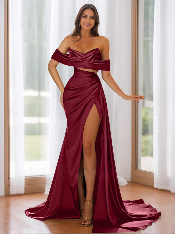 Off-the-Shoulder Strapless Evening Dresses with Sweep Train