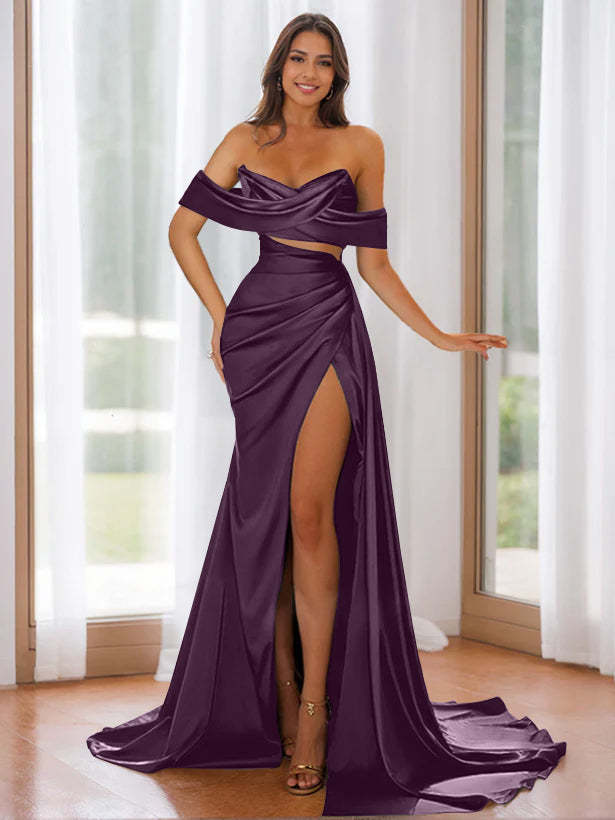 Off-the-Shoulder Strapless Evening Dresses with Sweep Train