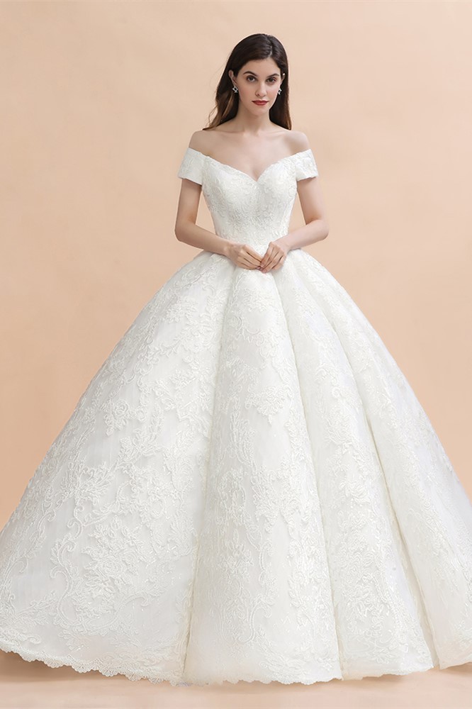 BMbridal Luxury Ball Gown Lace Satin Sweetheart Wedding Dress Sleeveless Bridal Gowns with V-Back On Sale-BMbridal