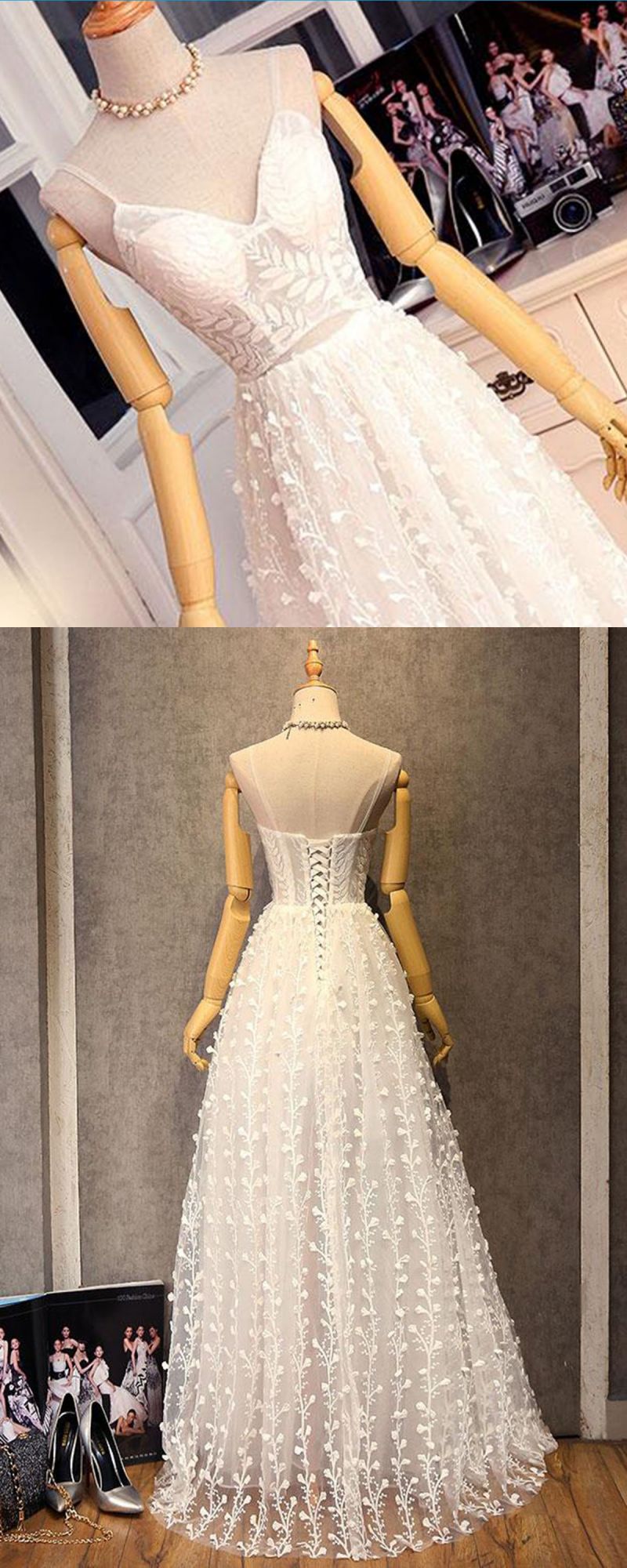 BMbridal Gorgeous Sweetheart Long Spaghetti Straps Wedding Dress Sleeveless Appliques Bridal Gowns On Sale-BMbridal