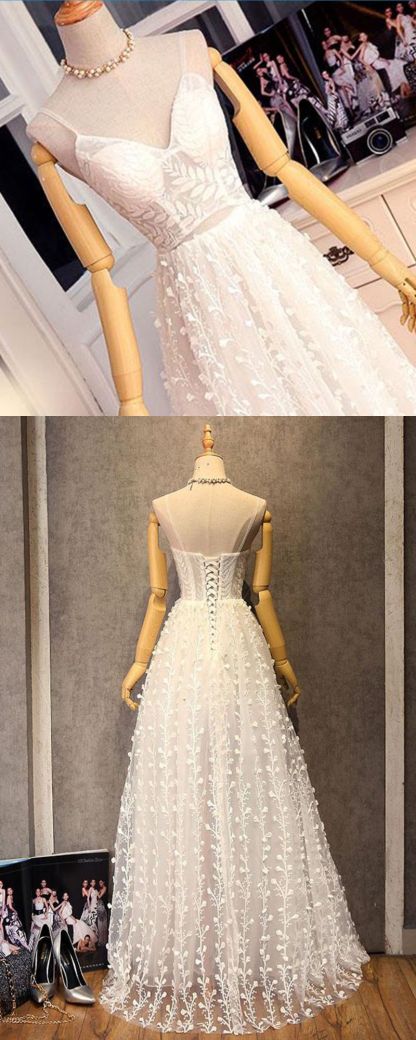 BMbridal Gorgeous Sweetheart Long Spaghetti Straps Wedding Dress Sleeveless Appliques Bridal Gowns On Sale-BMbridal