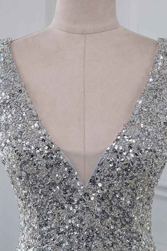 BMbridal Chic V-Neck Sleeveless Mermaid Prom Dresses with Beadings Top