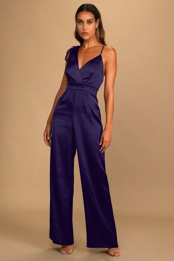 Retro Emerald Green Satin Asymmetrical Wide-Leg Jump Suit